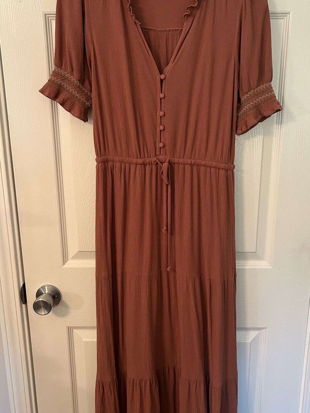 Women's Dusty Mauve Dress with Button Front and Tie Waist